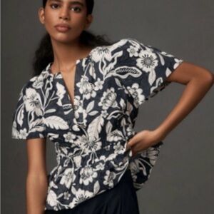 Anthropologie Black and White Floral Blouse